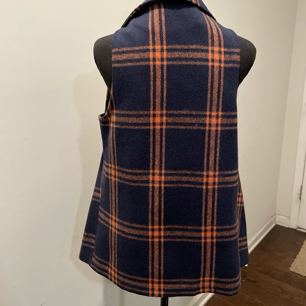 TCEC Vest Size S Navy Orange Plaid Tartan Freestyle Boho Hippie Western Layering - Picture 2 of 6
